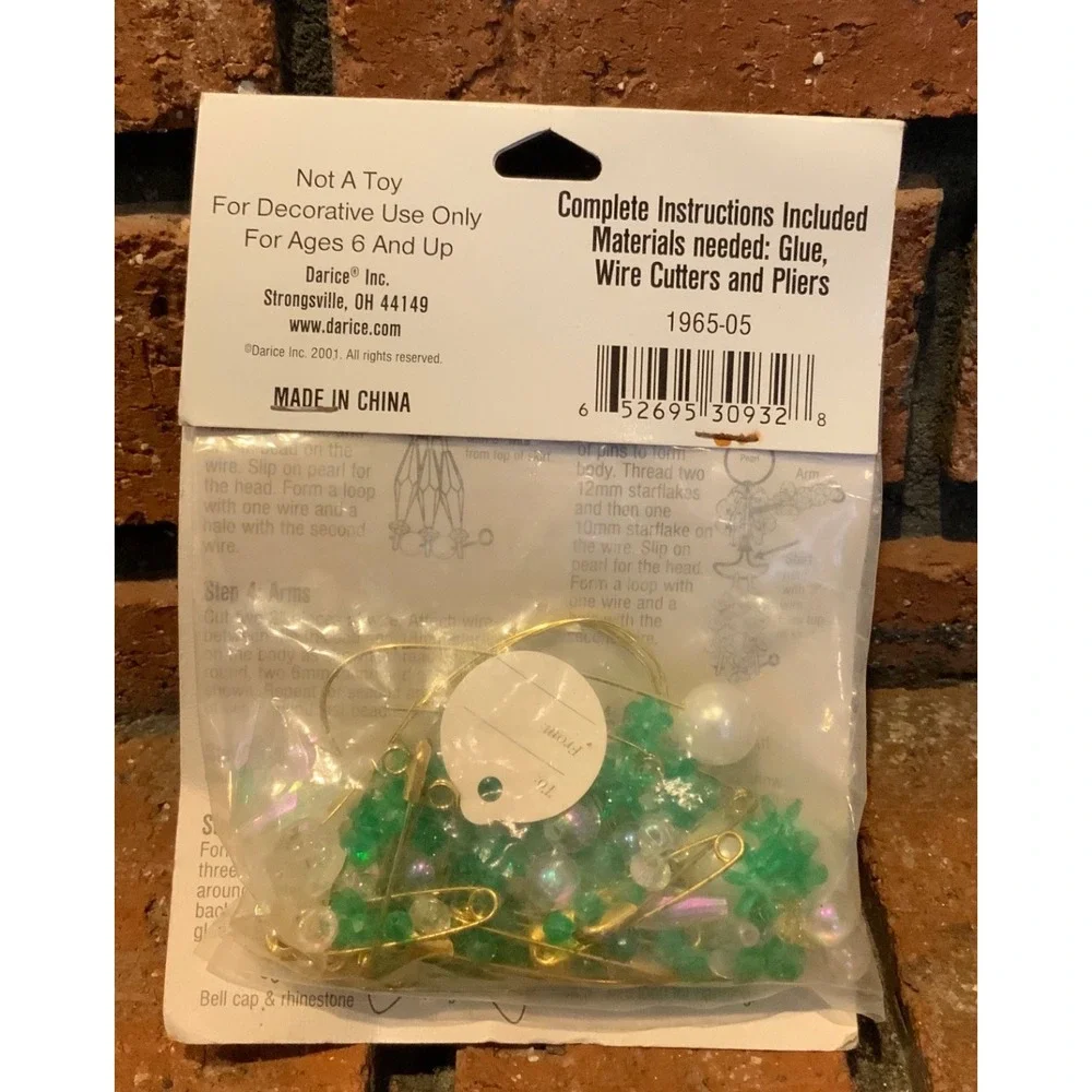 Darice Birthstone Angels Kit May Emerald Green Beaded Pin Ornament Vintage 2001‎